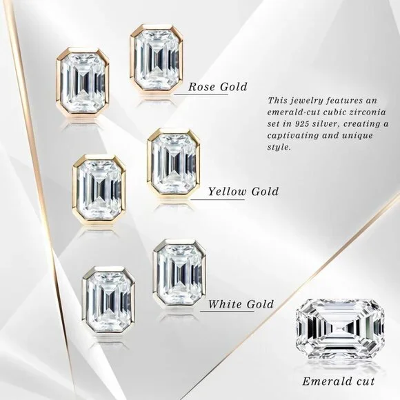 Emerald Cut Cubic Zirconia Stud Earrings Sterling Silver 4ct D FL - Picture 3 of 8